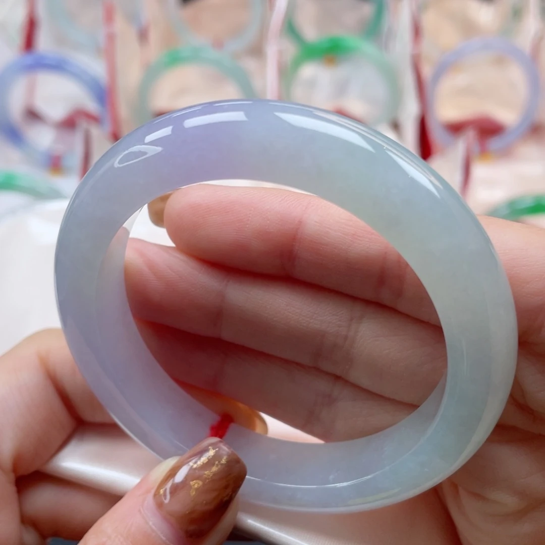 未镶嵌手镯翡翠55正圈 冰糖雪梨飘紫 娇润细腻冰胶27号