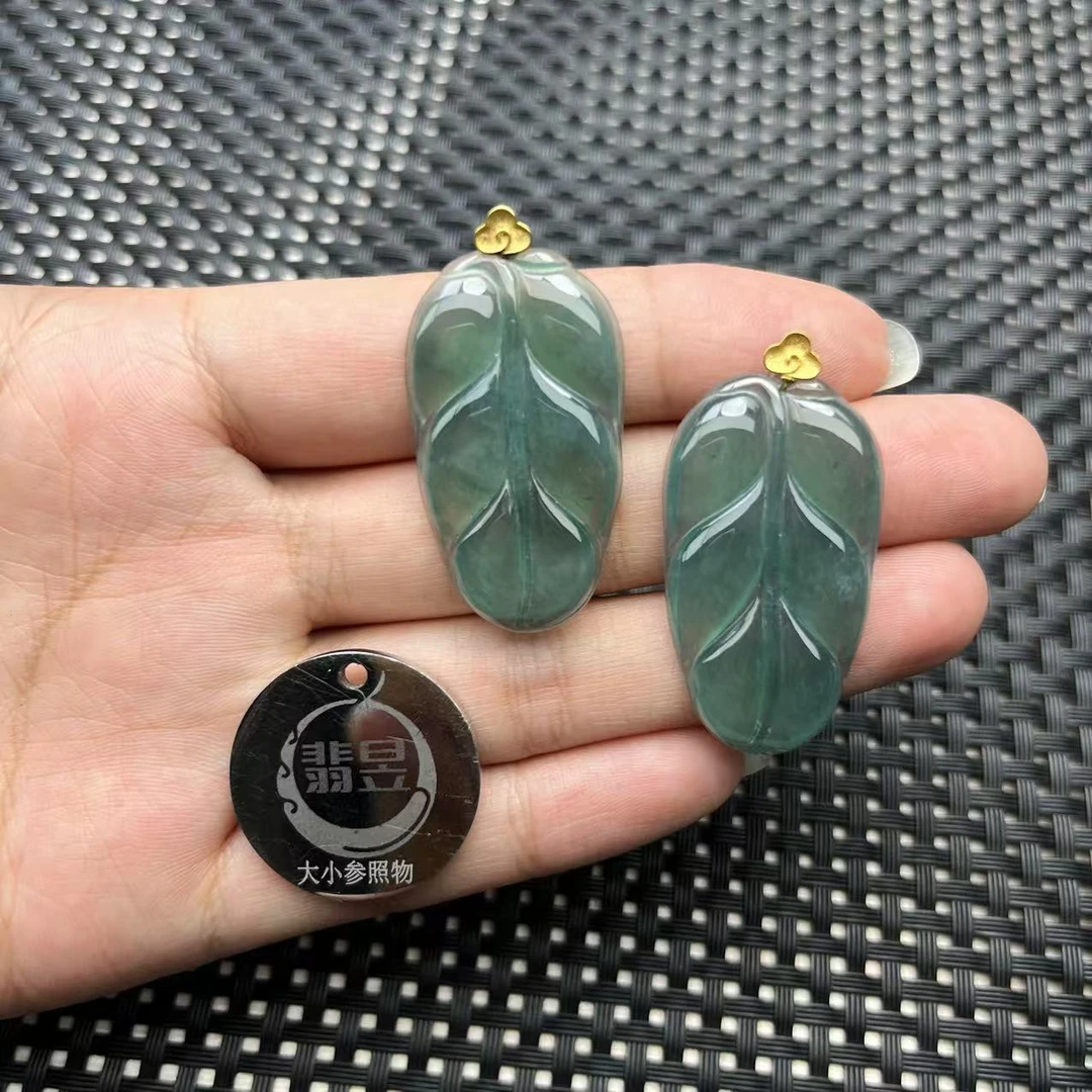 翡昱-N4-13071-天然A货翡翠叶子吊坠18k金扣-多样性发其一D