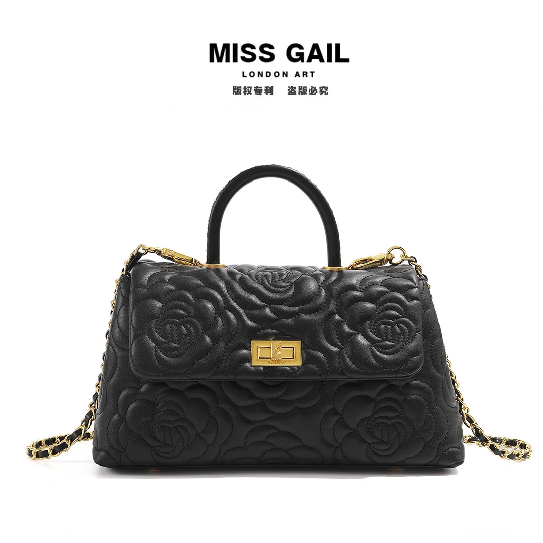 MissGail新款时尚简约休闲轻奢女斜挎包1457黑