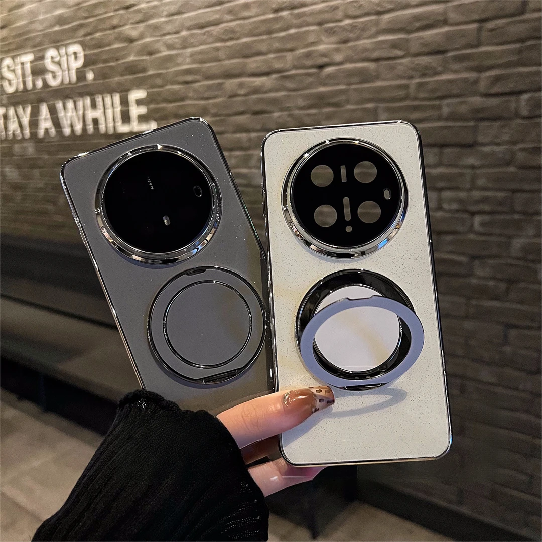 适用华为mate70/60手机壳满天星闪粉360旋转支架电镀玻璃磁吸