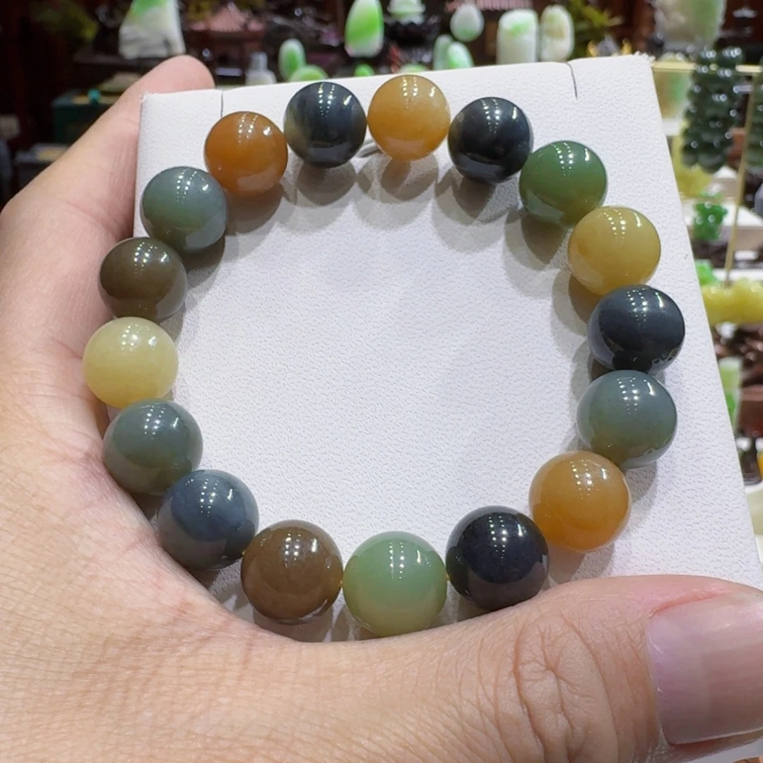 和田玉未镶嵌挂件和田玉新疆楼兰三色卡12手串