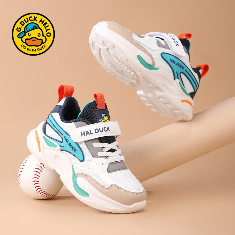 小黄鸭男童透气网面运动鞋2025春秋新款中大童女童软底跑步鞋子潮