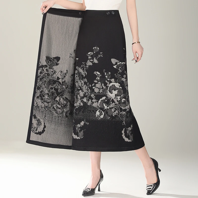 新中式国风提花半身裙女2025春季新款一片式高腰包臀裙气质长裙子