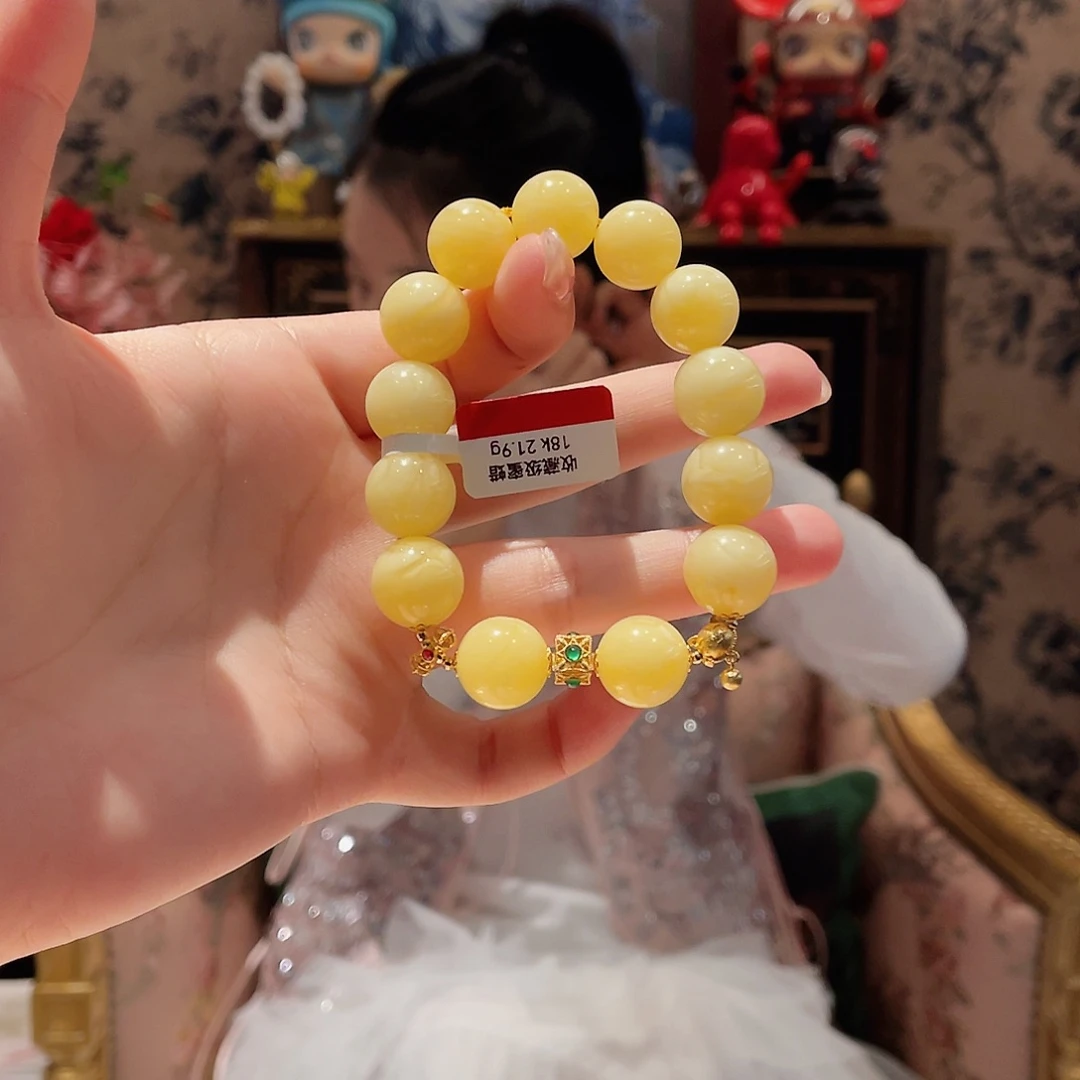 蜜蜡手串18K金镶嵌手串