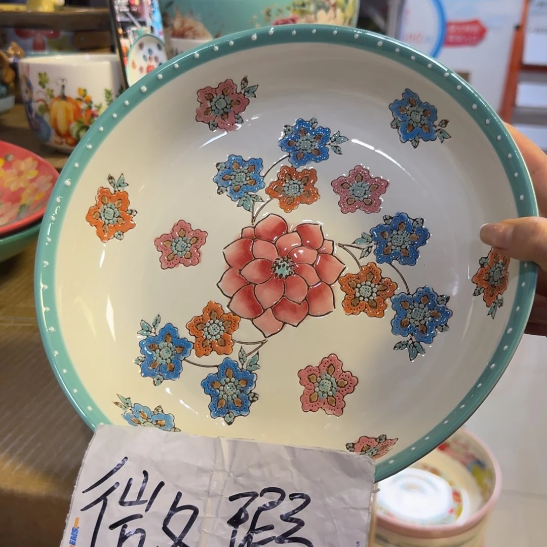 陶瓷微瑕10英寸莲花深盘一只