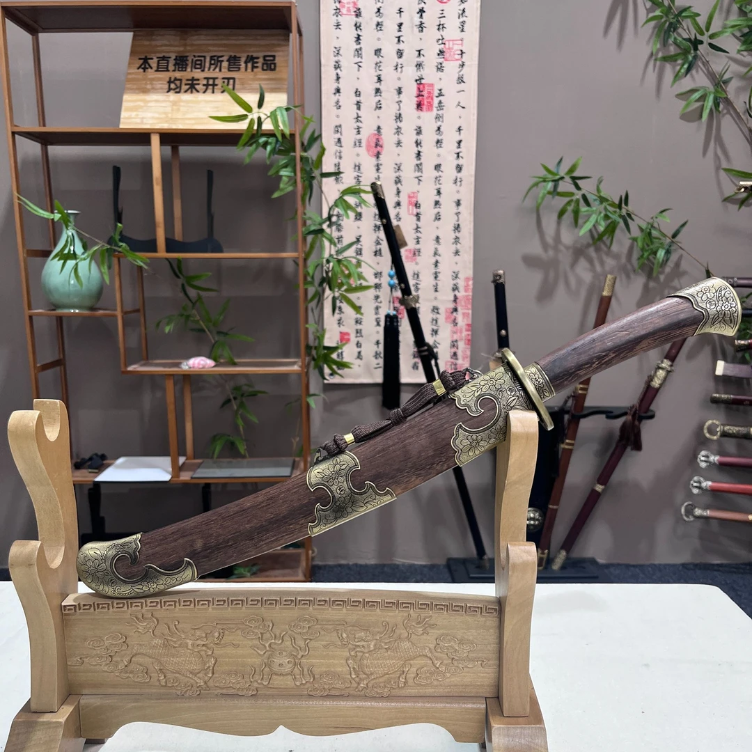 【牡丹清刀】一体龙骨高锰钢上等实木鞘锌合金装具冷兵器摆件未开刃