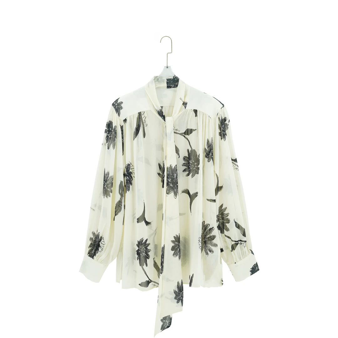 25年春夏飘带印花长袖乔其上衣LS24L908