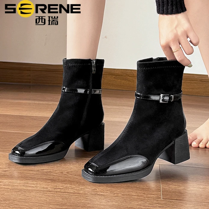 西瑞厚底显瘦女短靴秋冬明星同款百搭鞋子2025高级感独特漂亮靴子