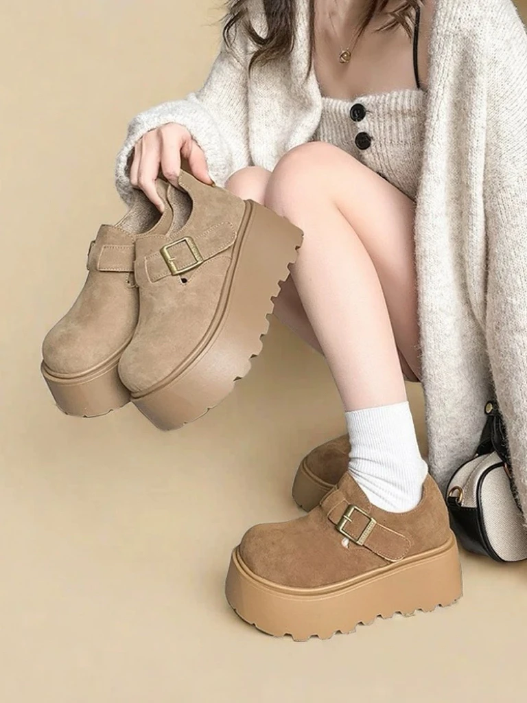 【538027】小个子增高7cm厚底勃肯鞋女2025新款懒人一脚蹬乐福单鞋