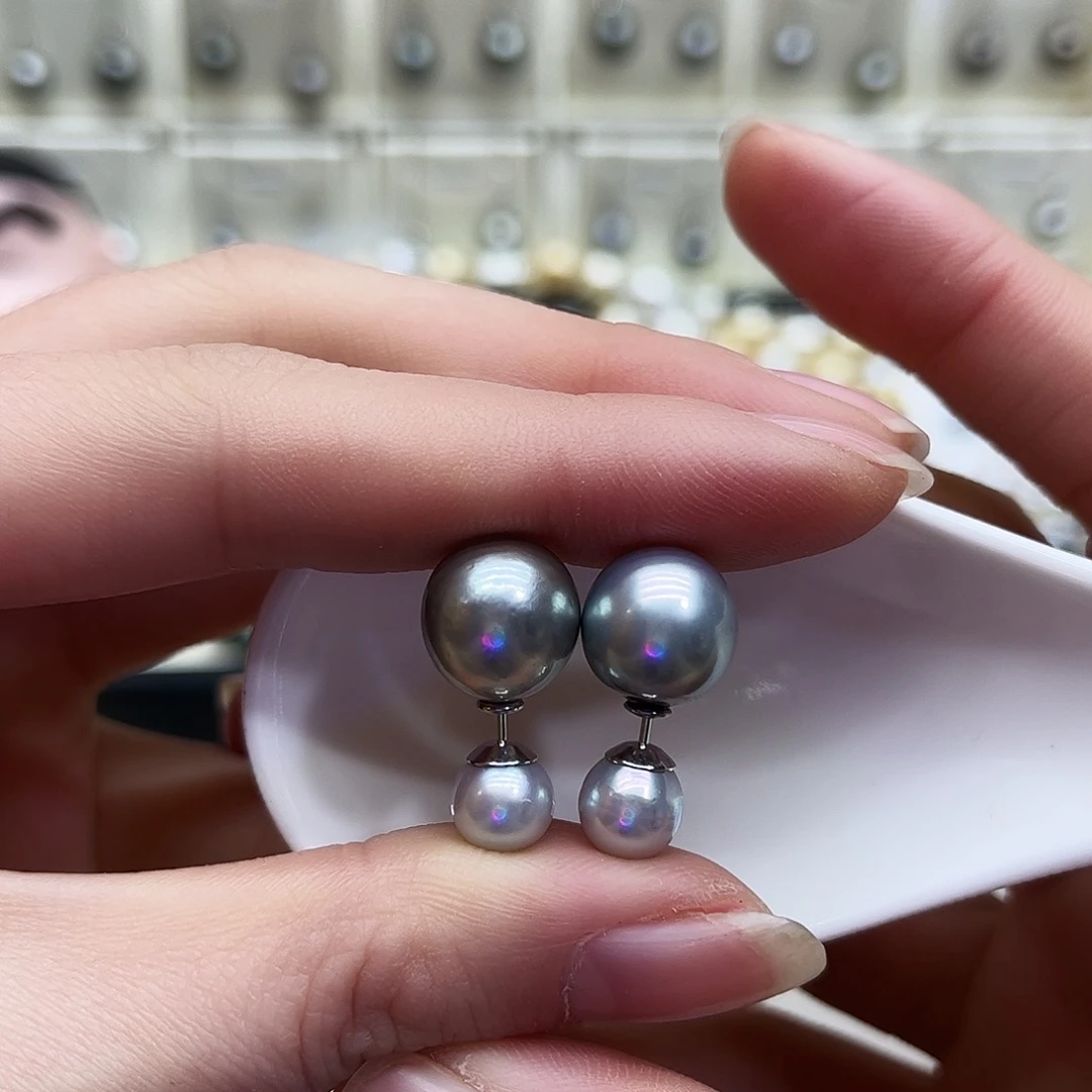海水珍珠耳饰银S925镶嵌