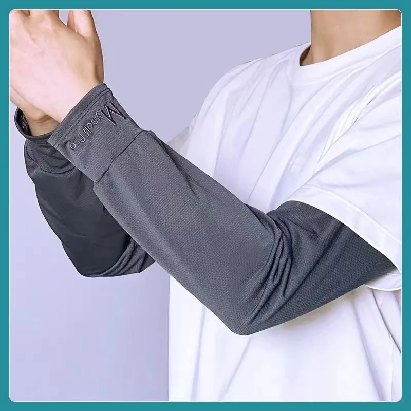 夏季男款直筒冰丝防晒m标冰袖加长加大袖套手套骑行套袖外卖护臂