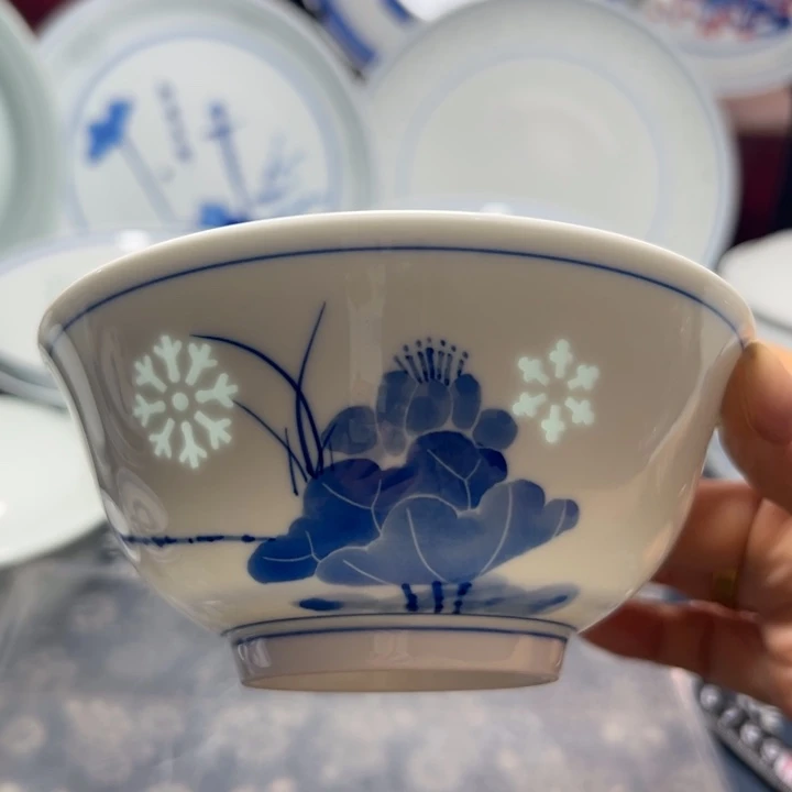 手绘雕刻荷花小饭碗2个