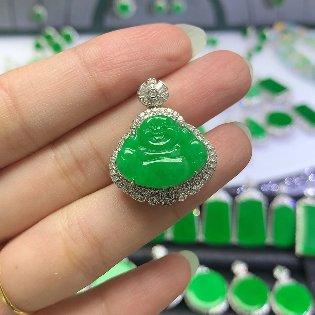吊坠(不含链)18K金镶嵌翡翠