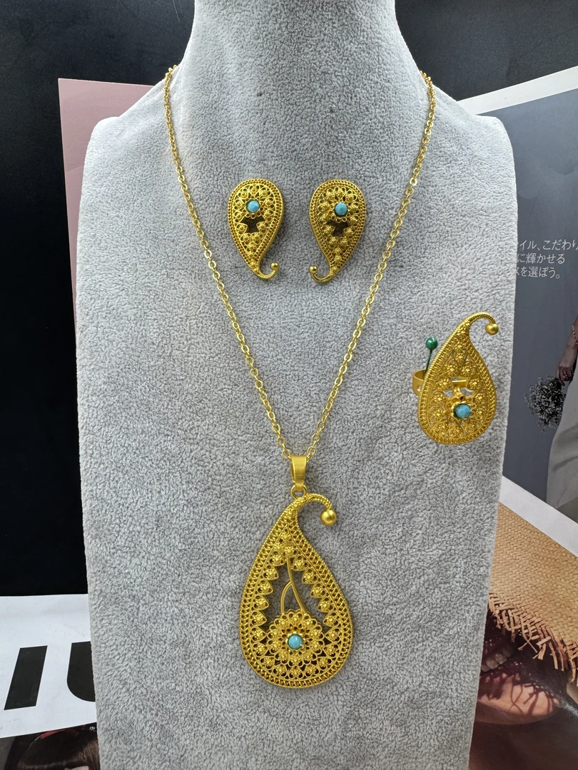 铜合金项链 铜合金项链 三件套项链dilzok 新款金色时尚