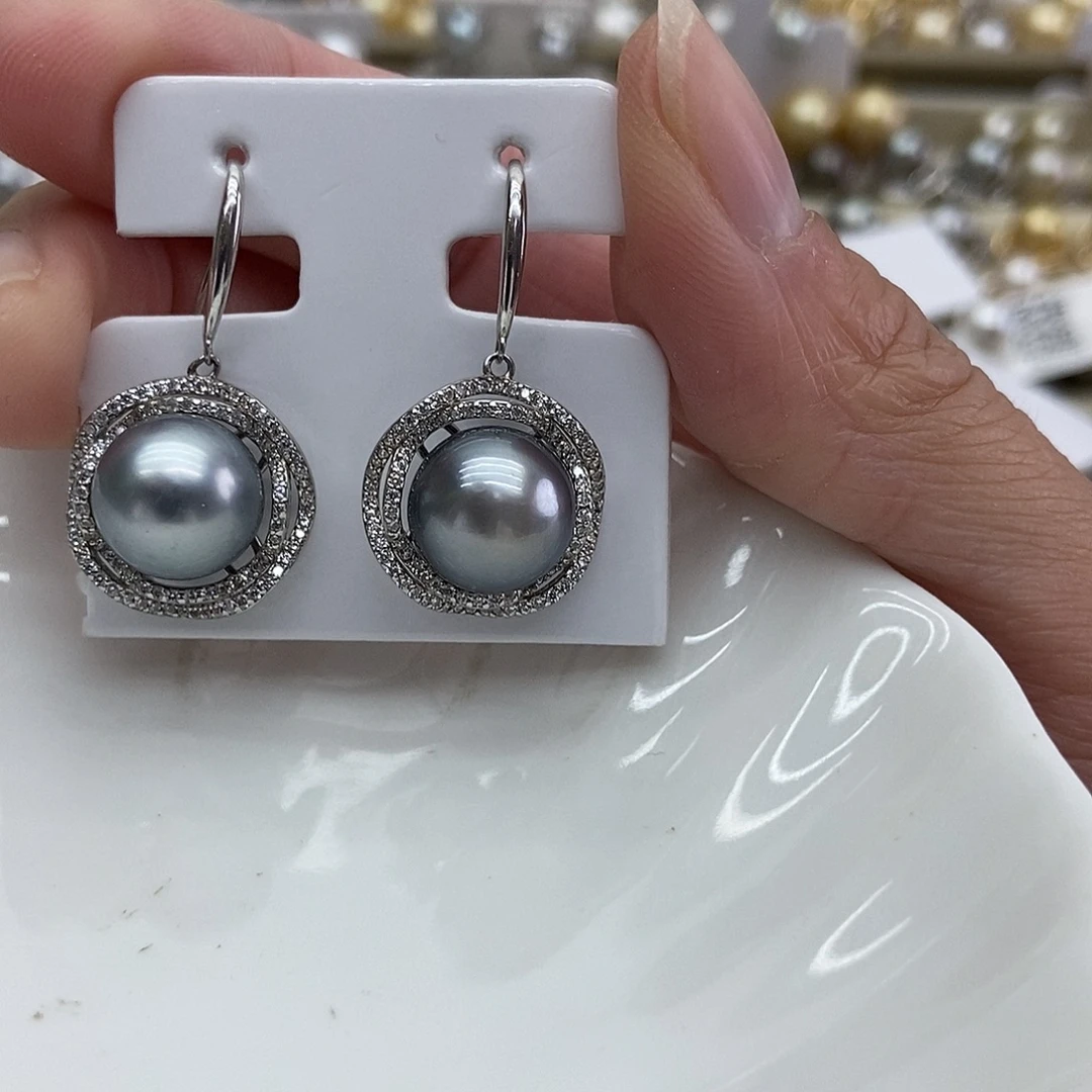 银S925镶嵌海水珍珠耳饰