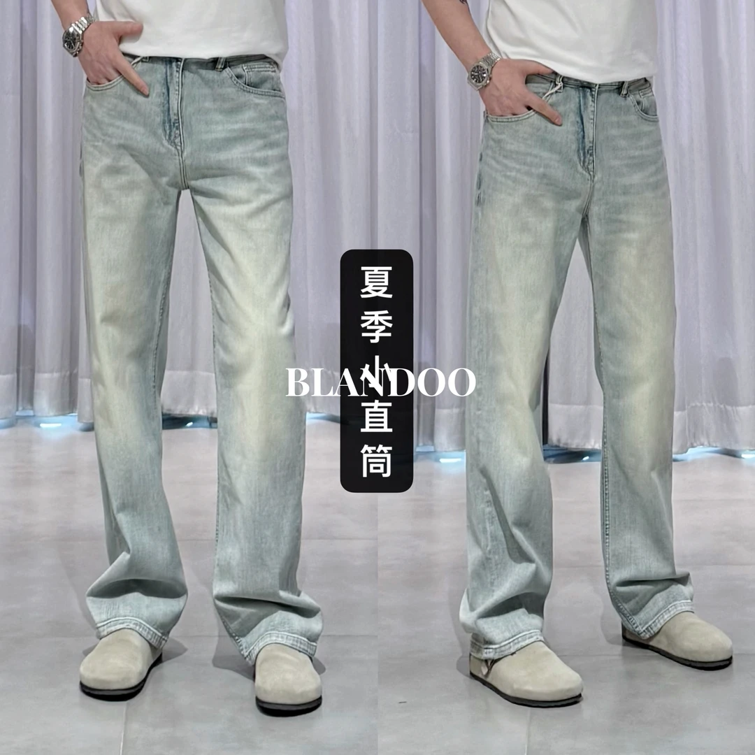 BLANDOO “美式小直筒” 男士经典百搭复古水洗蓝牛仔裤8BD953