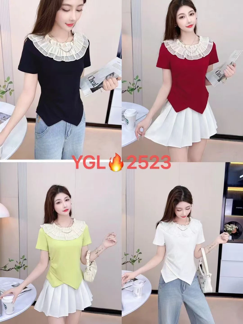 夏季冰感荷叶显瘦气质甜美上衣2523