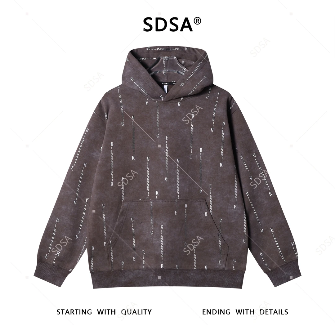 SDSA秋冬新款痞帅男装潮牌扎染滴胶字母连帽卫衣百搭宽松套头上衣
