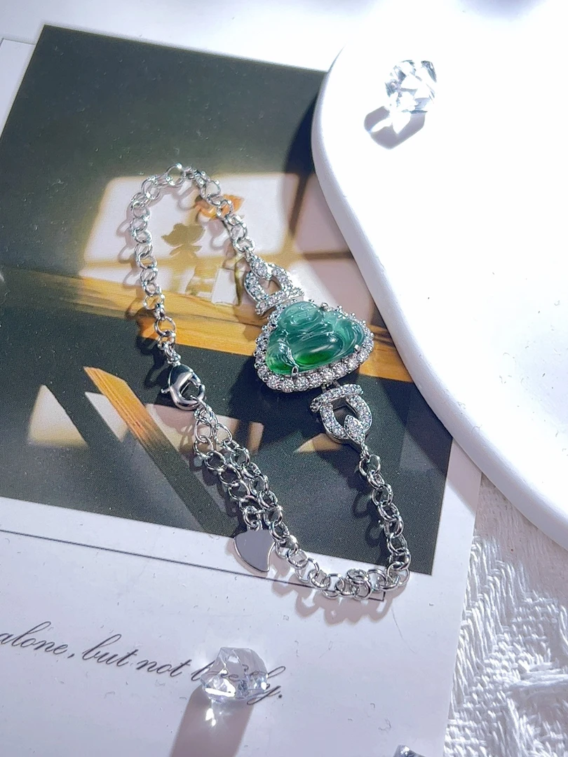 翡翠A货冰蓝透佛公手链大气时尚韩版女主同款多样性发一件