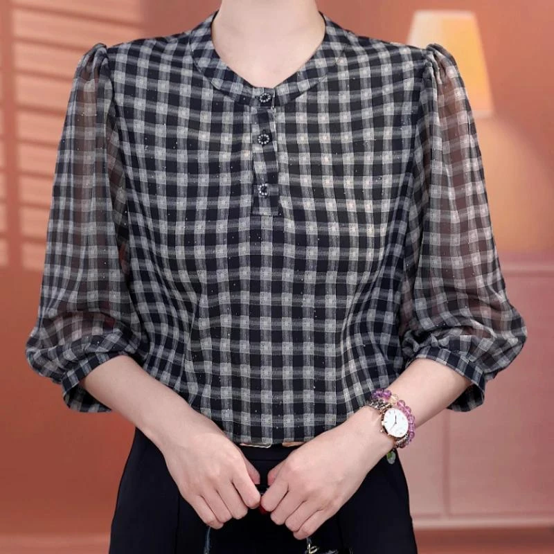 2025夏季新款衬衫显瘦设计感休闲宽松遮肉上衣时尚雪纺衫碎花W376