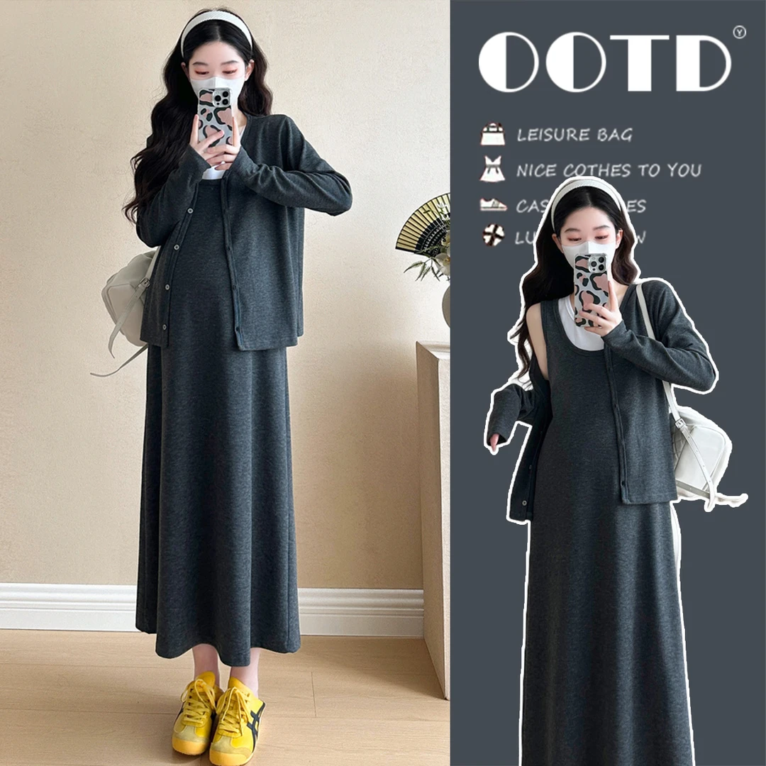 孕妇秋装套装连衣裙2025新款简约大码裙子孕妈高级穿搭秋冬季套装