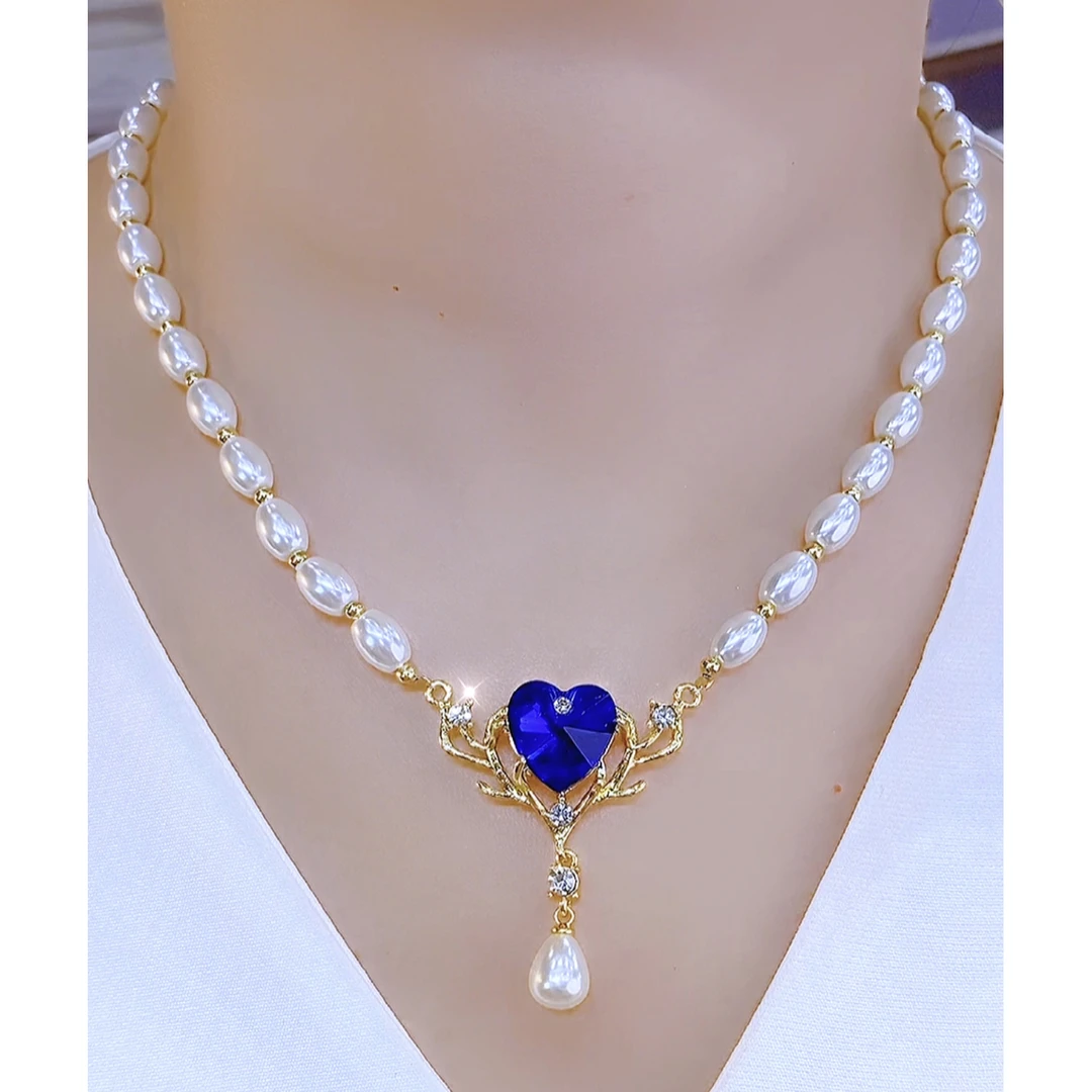 铜合金合成锆石项链 时尚精致百搭轻奢气质海洋之心项链