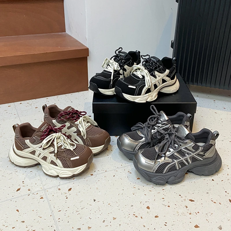 炸街厚底老爹鞋女爆款时尚增高网面透气休闲鞋跑步运动鞋2025新款