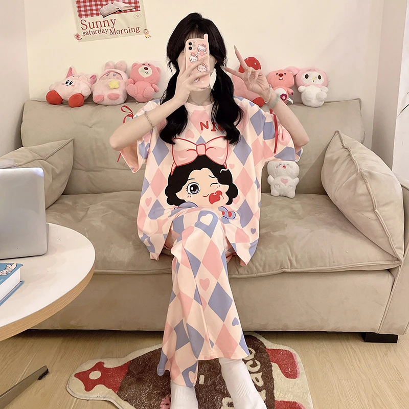 儿童睡衣卡通女童女孩2025新款夏季纯棉短袖长裤中大童家居服套装