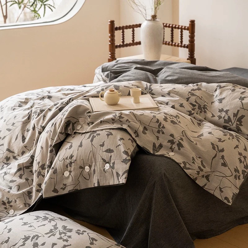 纯棉水洗大提花200*230cm被套+一对枕套  清新ins碎花风床品 hc