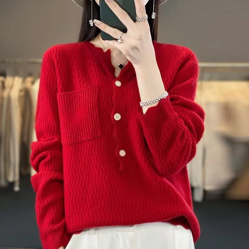 涵玖玥【100羊毛】胸前口袋木耳边轻奢款上衣Z新07-101