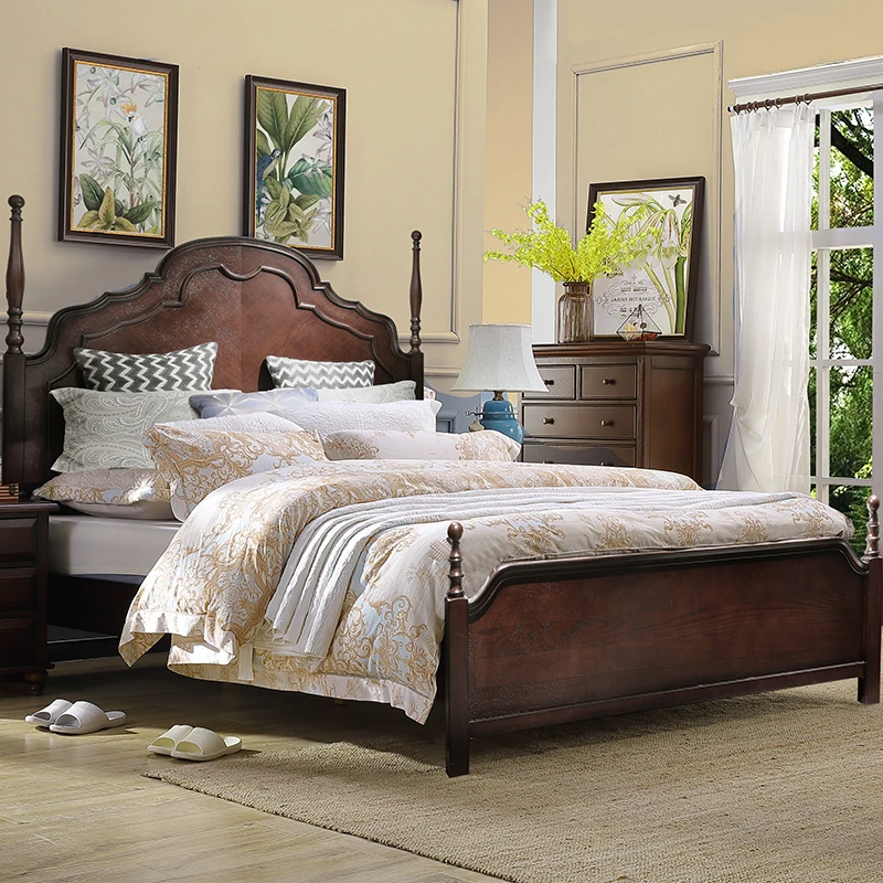 （西雅图）安娜床美式乡村实木床卧室1.8米深胡桃色床可定制家具