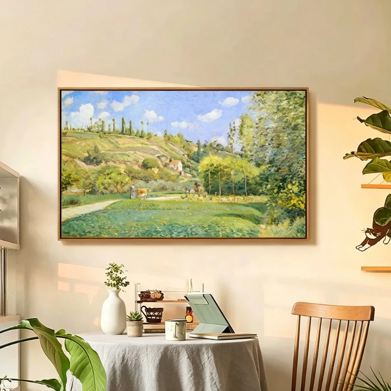 毕沙罗-春天里的郊野版画客厅装饰画沙发电视背景墙挂画数字油画