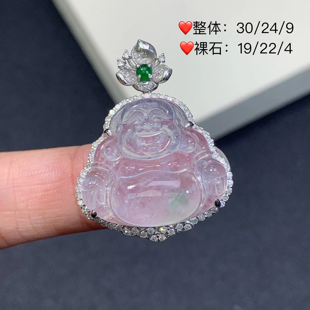 新品推荐·18K金高冰玻璃种飘花佛公缅A翡翠玉石吊坠气质冰透精致