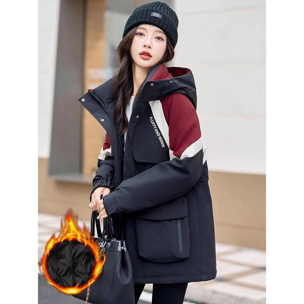 派克服羽绒服女款冬季新款2025加厚时尚户外冲锋衣样式中长款外套