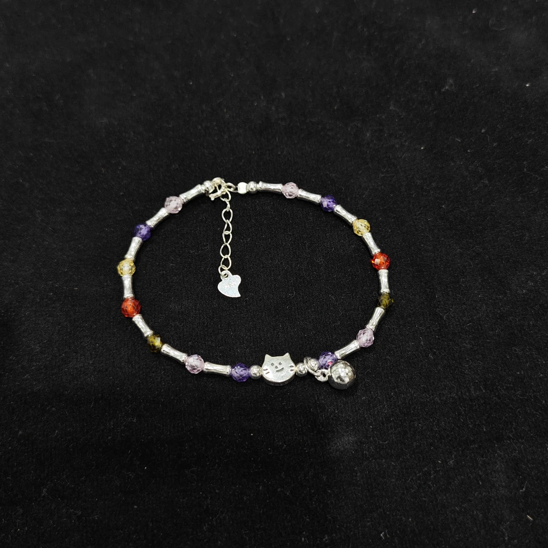 925银手链 多宝彩色锆石小猫银手链A290 yy