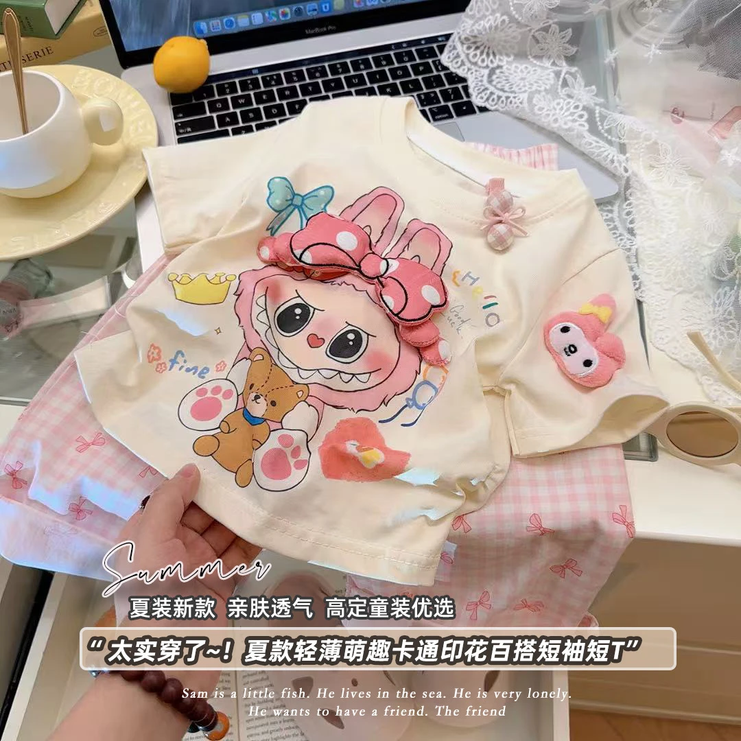 韩版童装2025春夏新款女童卡通棉质短袖T恤儿童洋气百搭短款上衣