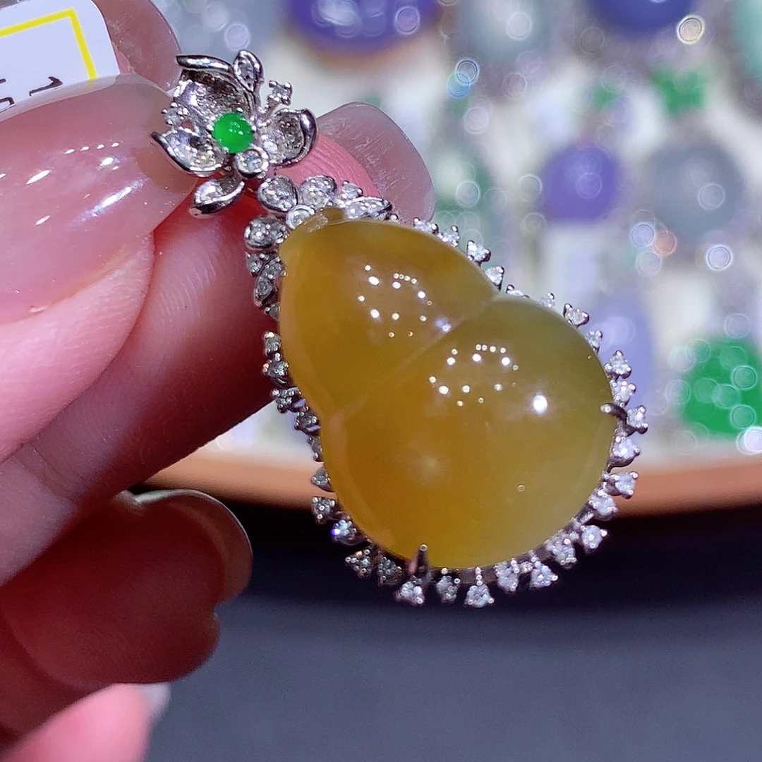 翡翠18K金镶嵌吊坠(不含链)