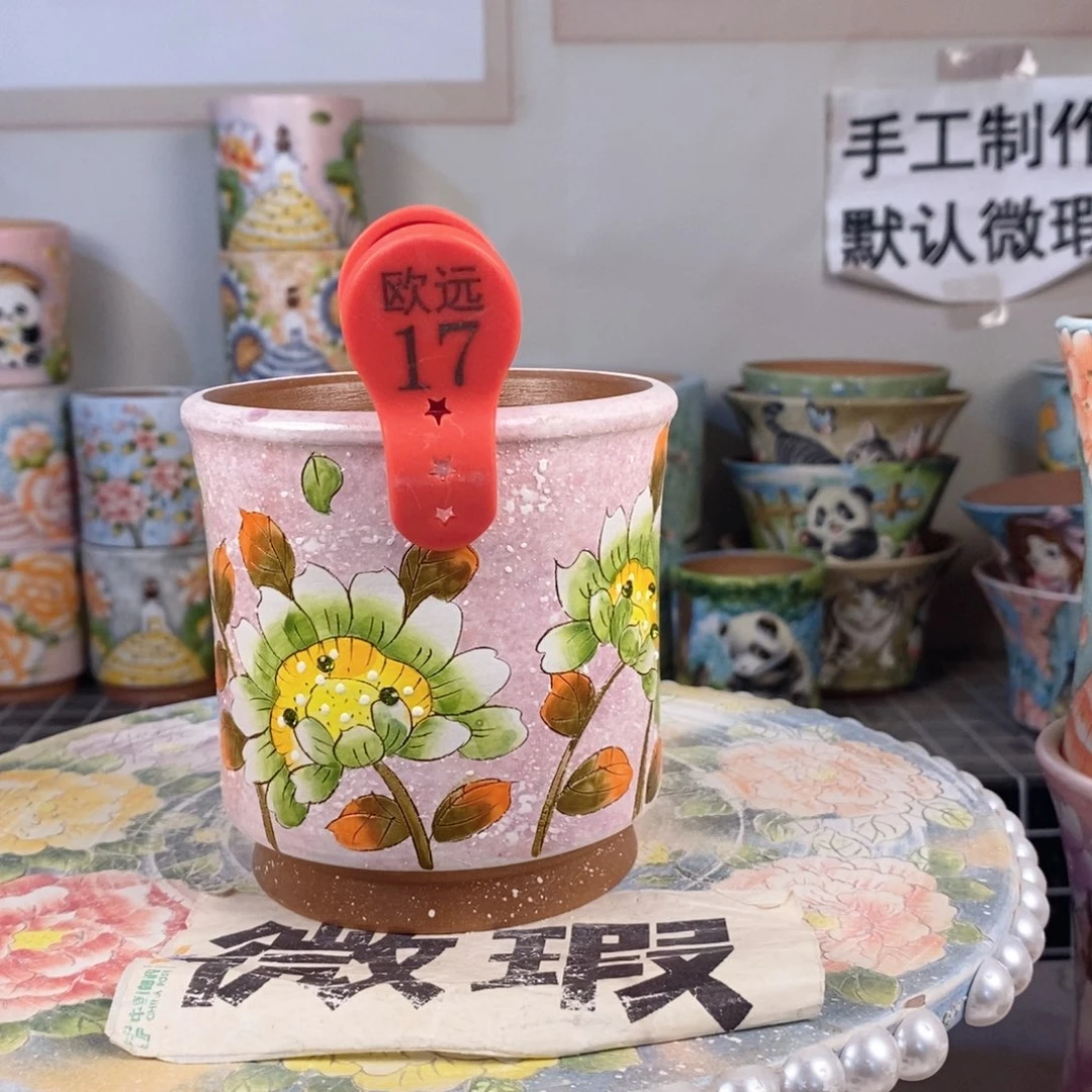 紫砂花盆红陶手绘花盆