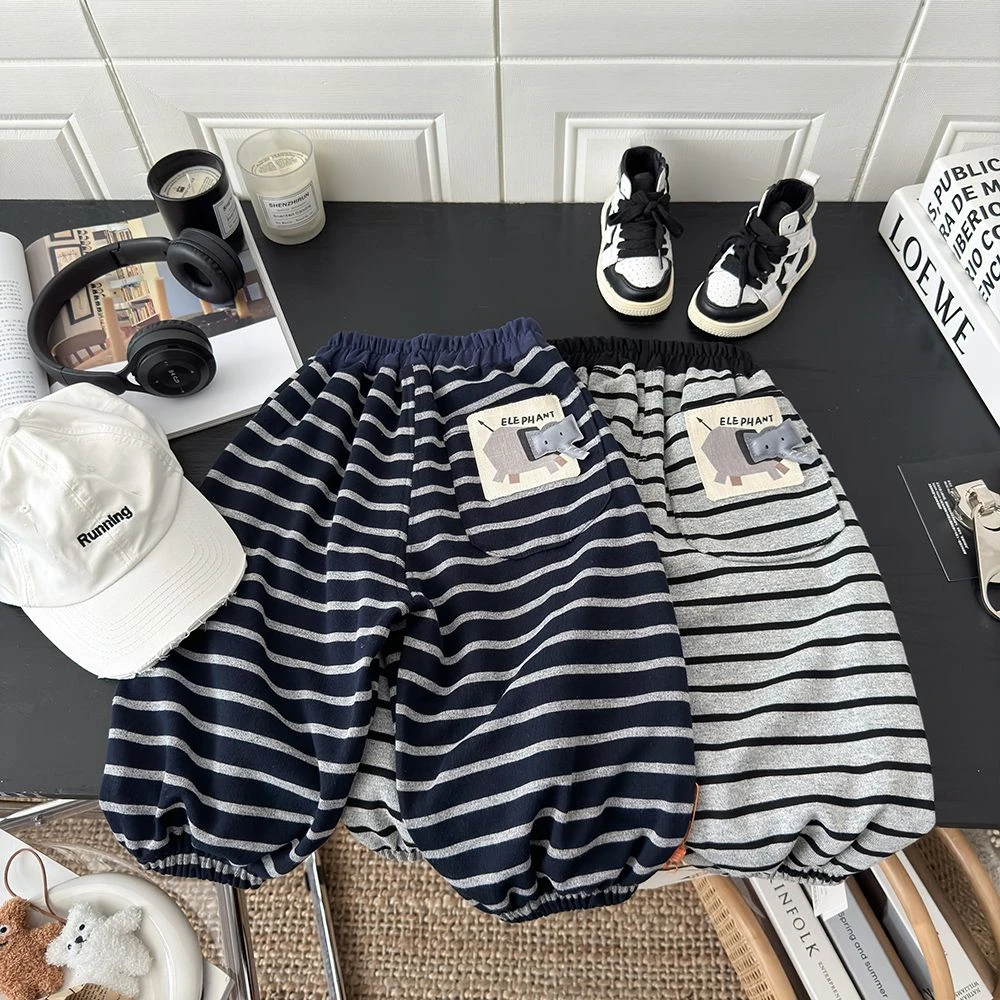 2025秋季新款儿童条纹卫裤宝宝休闲裤宽松舒适洋气运动风