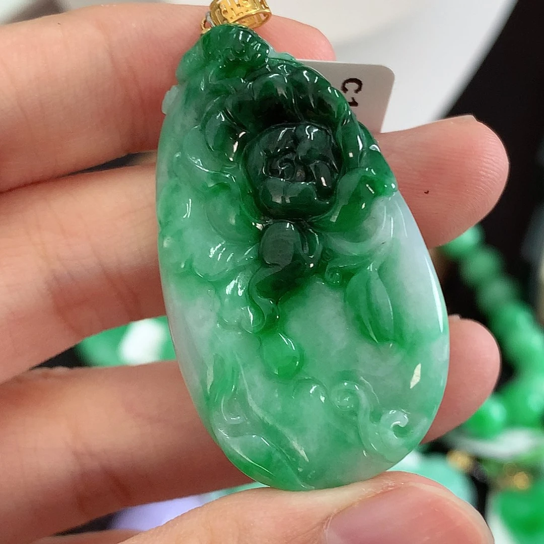 翡翠18K金镶嵌吊坠(不含链)