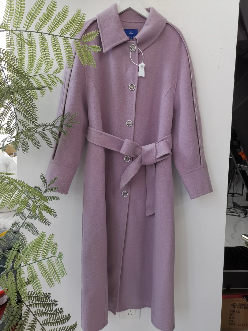 【乐见自营】恩 S A035 点钻POLO领单排扣羊毛大衣 580060