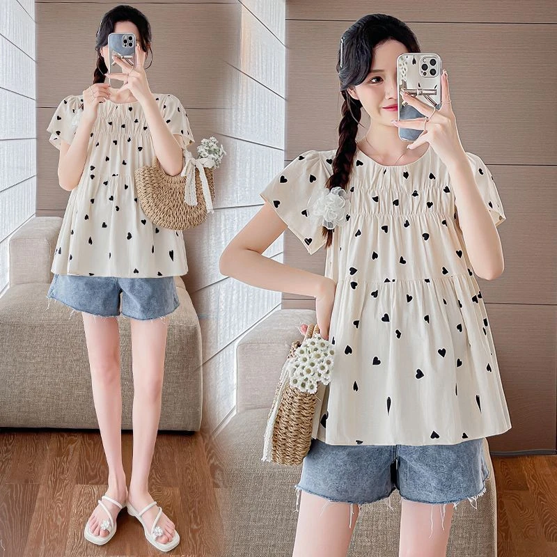 孕妇上衣洋气遮孕肚2025新款春夏新款宽松百搭娃娃衫百搭短袖上衣