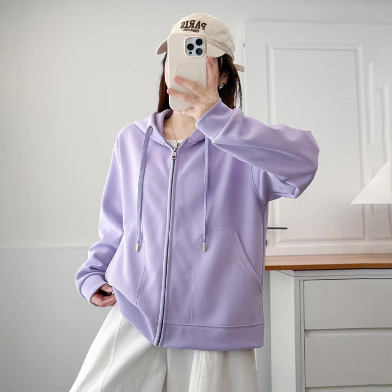 大码女装秋季新款时尚连帽开衫卫衣宽松显瘦百搭胖mm洋气外套上衣