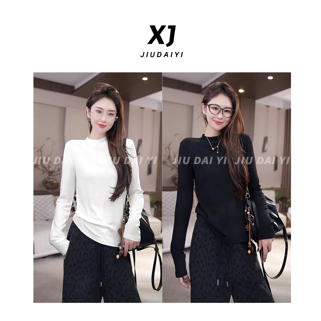 玖黛衣【小暖派】秋冬保暖加厚百搭纯色长袖T恤TXP46096