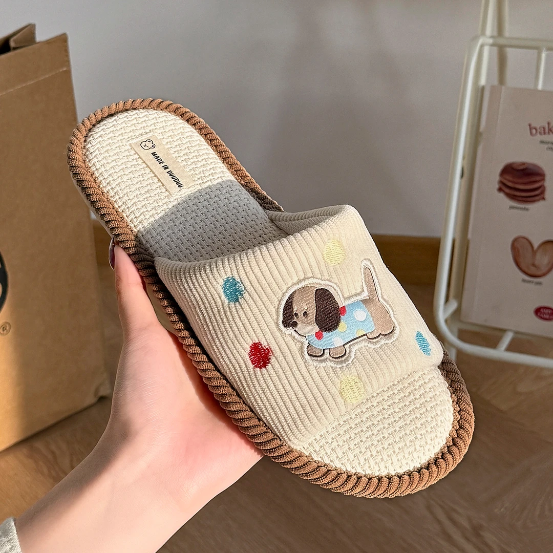 猫力透气不闷脚亚麻拖鞋女款夏季居家吸汗防臭防臭纯棉麻布拖鞋女