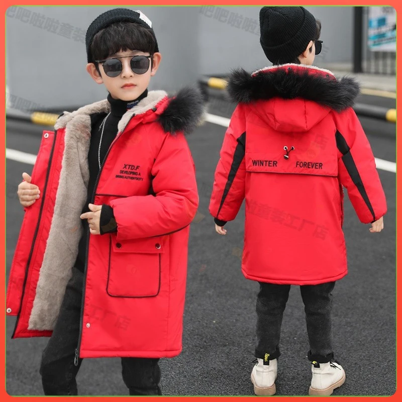 男童派克服冬季加厚加绒棉服2024款儿童棉衣中大童男孩中长款棉袄