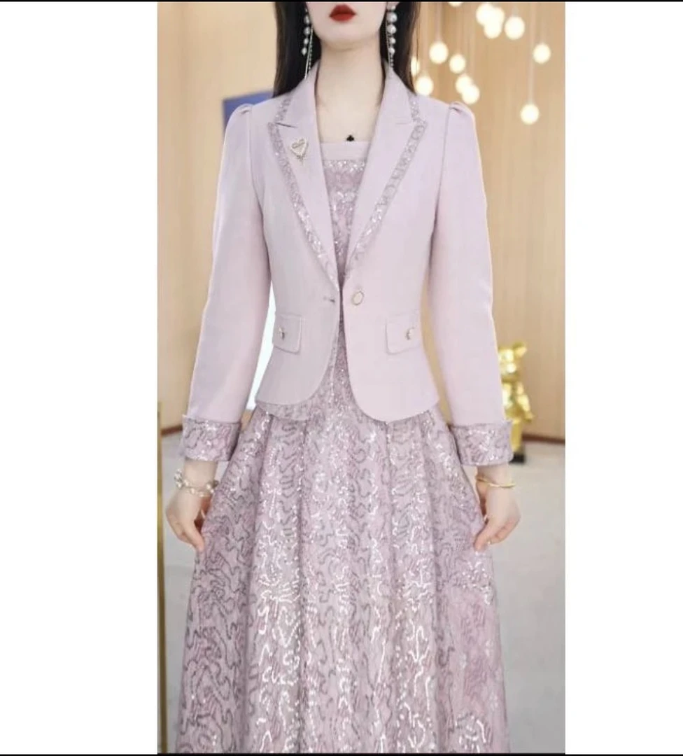 【两件套】春款西装领时尚减龄修身收腰通勤女装套装裙M-4XL