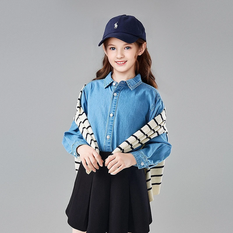 笛莎童装女童衬衫2025春季新款中大童时尚长袖牛仔衬衫-B32511402