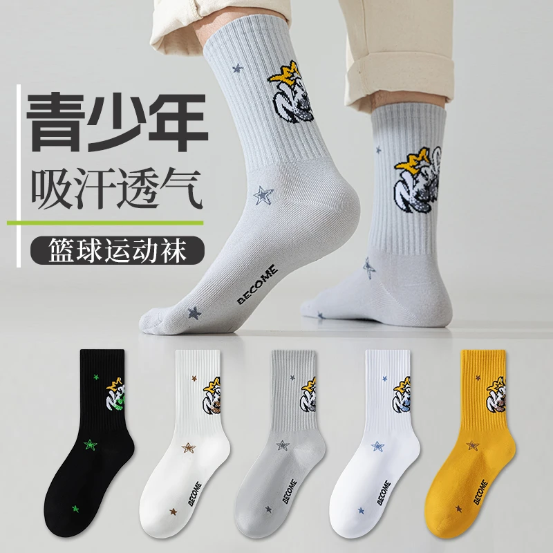 潮戈尚青少年学生袜子男春秋纯棉防臭中筒男童运动篮球无骨长筒袜