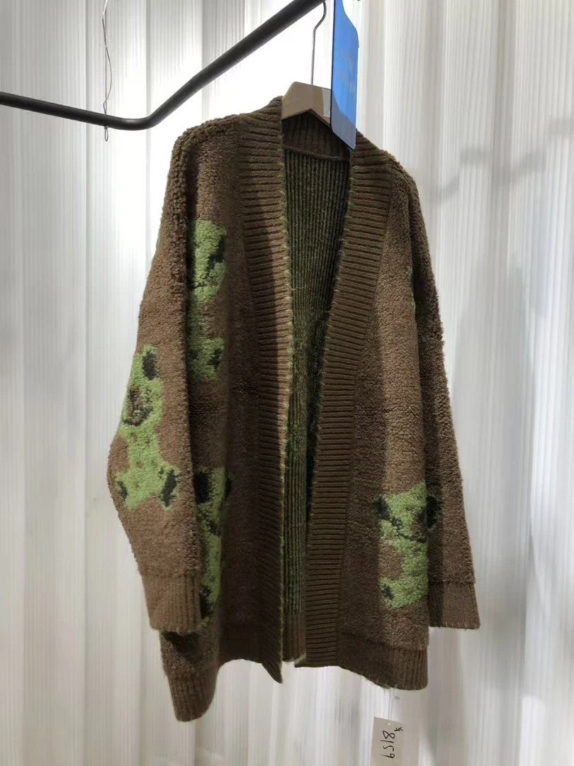 气质毛针织衫百搭常规款提花上衣复古中长款落肩袖XY-7608